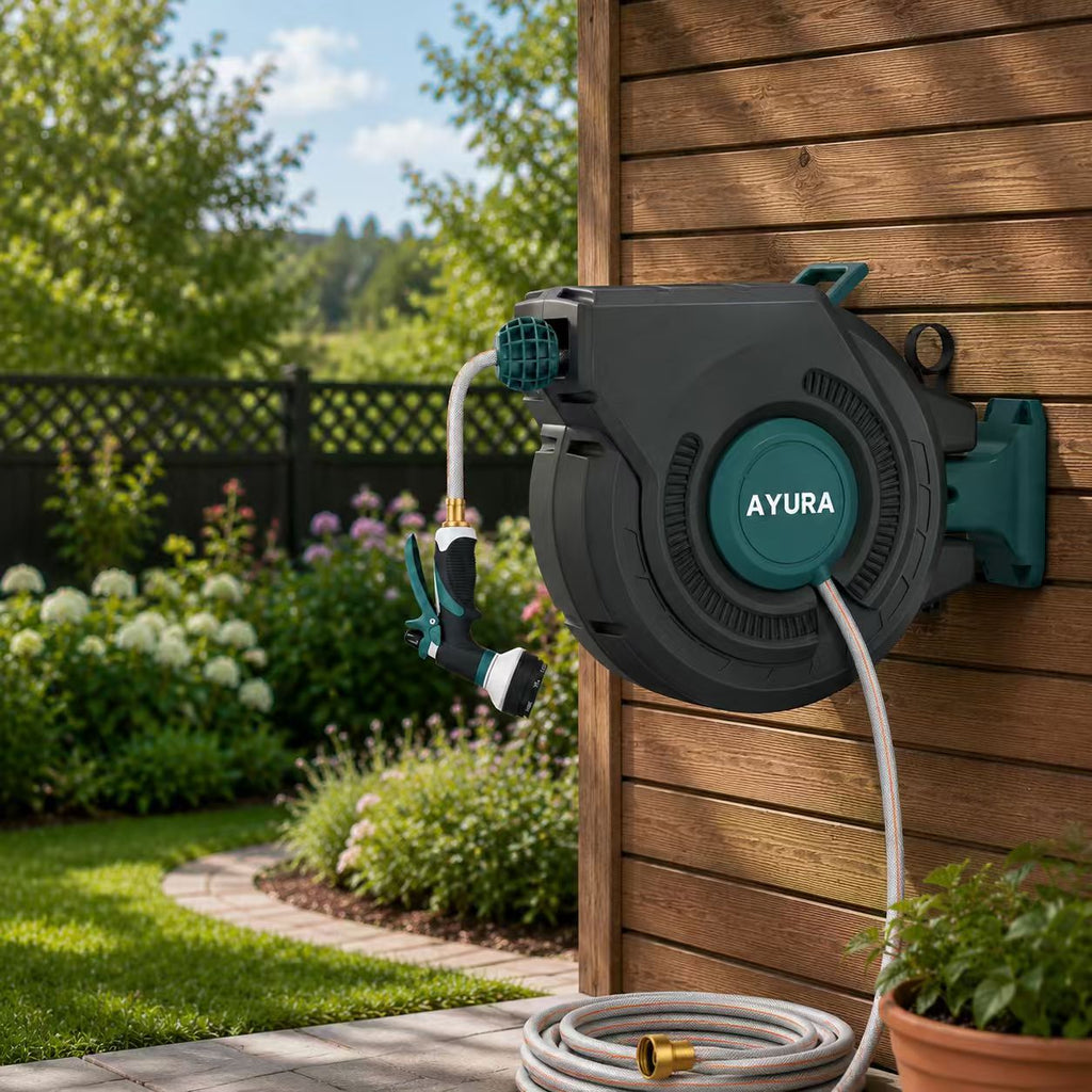 100FT Retractable Garden Hose Reel | 30m Wall-Mounted Auto Rewind Hose