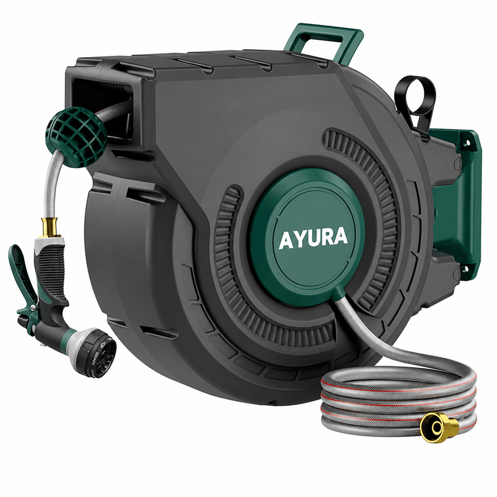100FT Retractable Garden Hose Reel | 30m Wall-Mounted Auto Rewind Hose