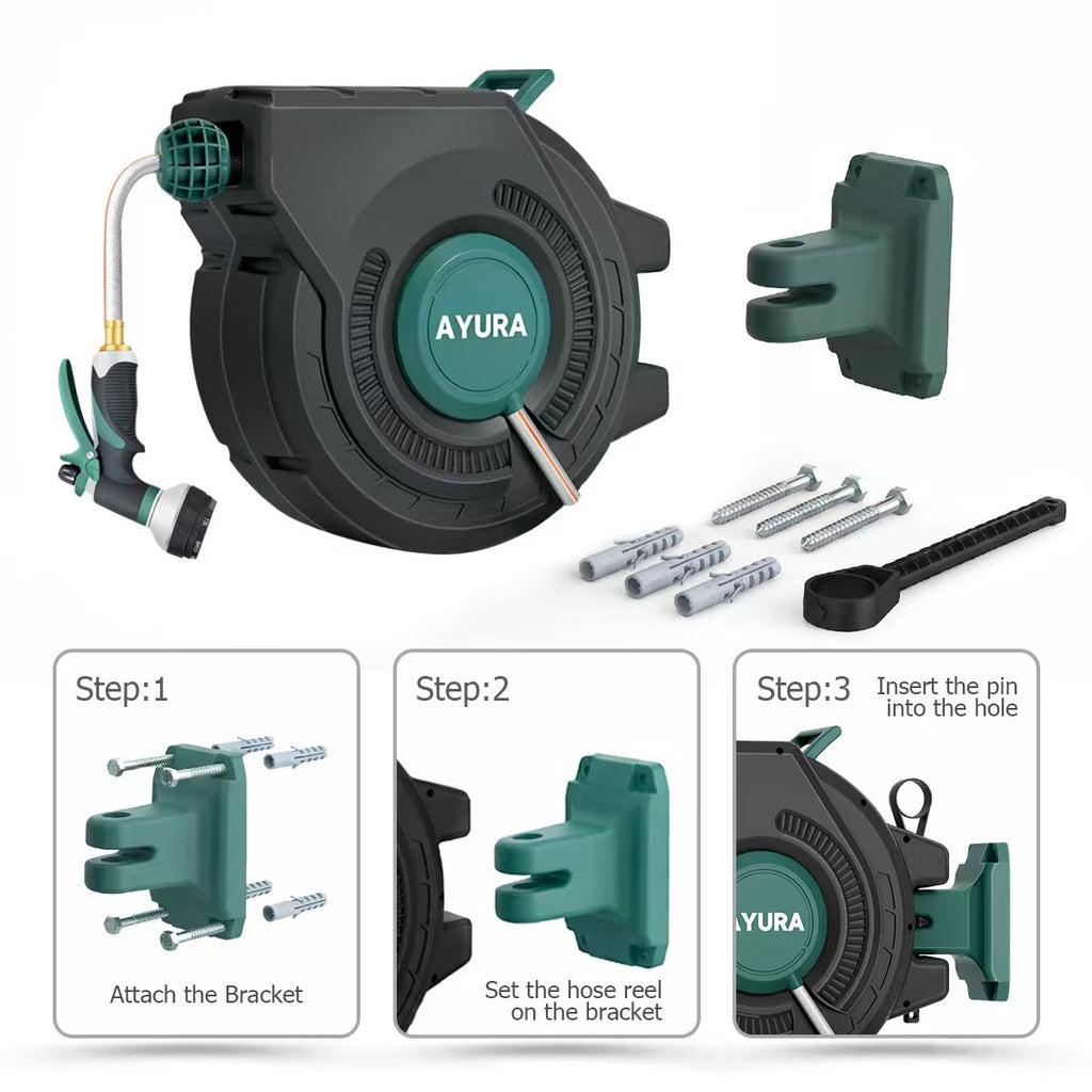 100FT Retractable Garden Hose Reel | 30m Wall-Mounted Auto Rewind Hose