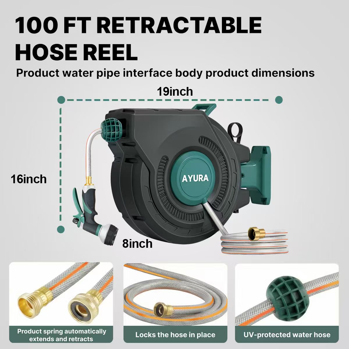 100FT Retractable Garden Hose Reel | 30m Wall-Mounted Auto Rewind Hose