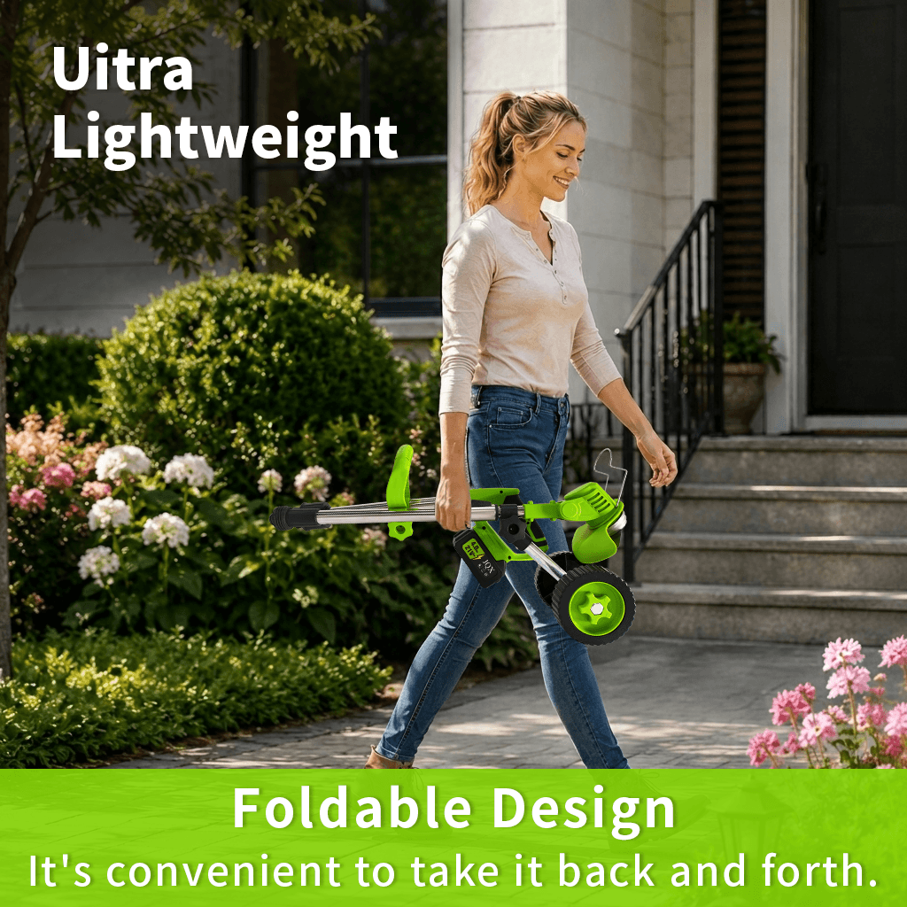 21V Cordless Grass Trimmer & Brush Cutter with Wheels
