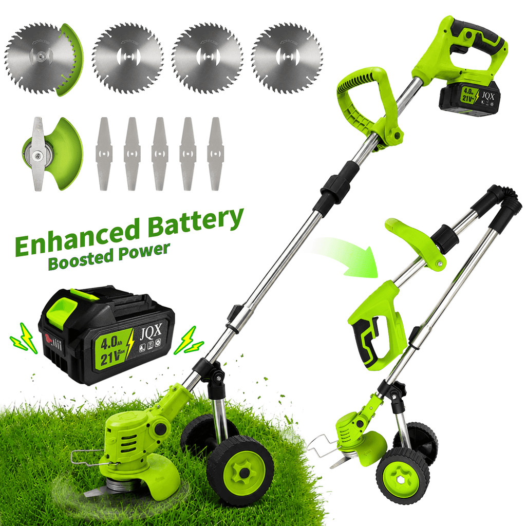 21V Cordless Grass Trimmer & Brush Cutter with Wheels