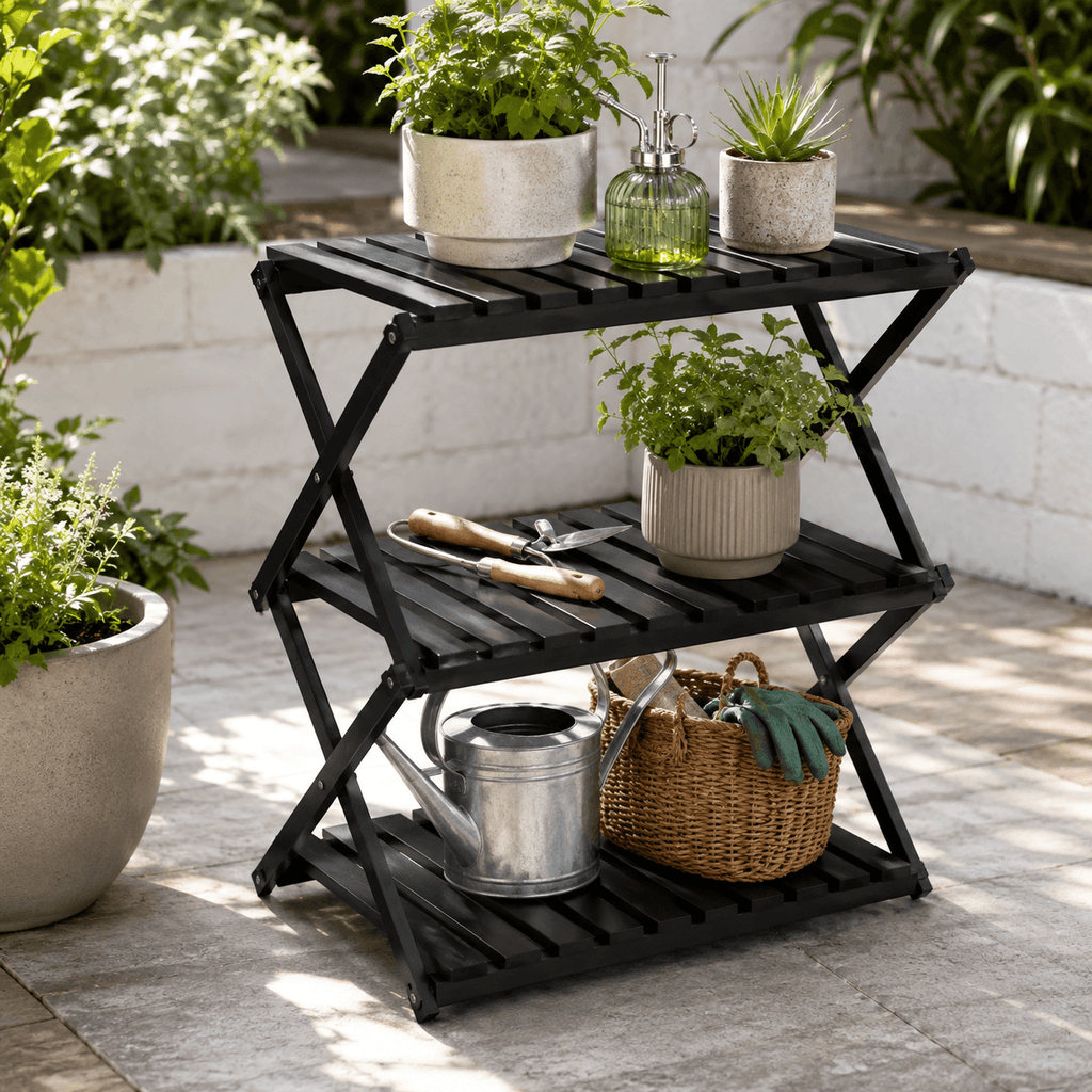 3-Tier Outdoor Storage Shelf | Foldable Garden Plant Stand Rack