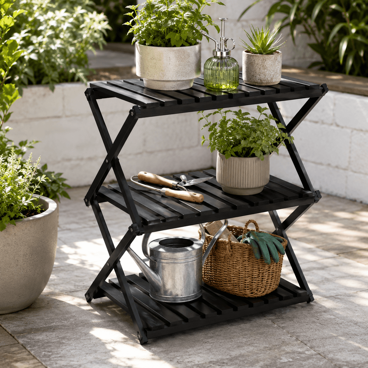 3-Tier Outdoor Storage Shelf | Foldable Garden Plant Stand Rack