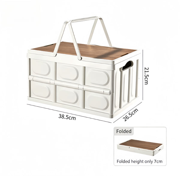 Collapsible Camping Storage Box with Wooden Lid | Folding Storage Crate