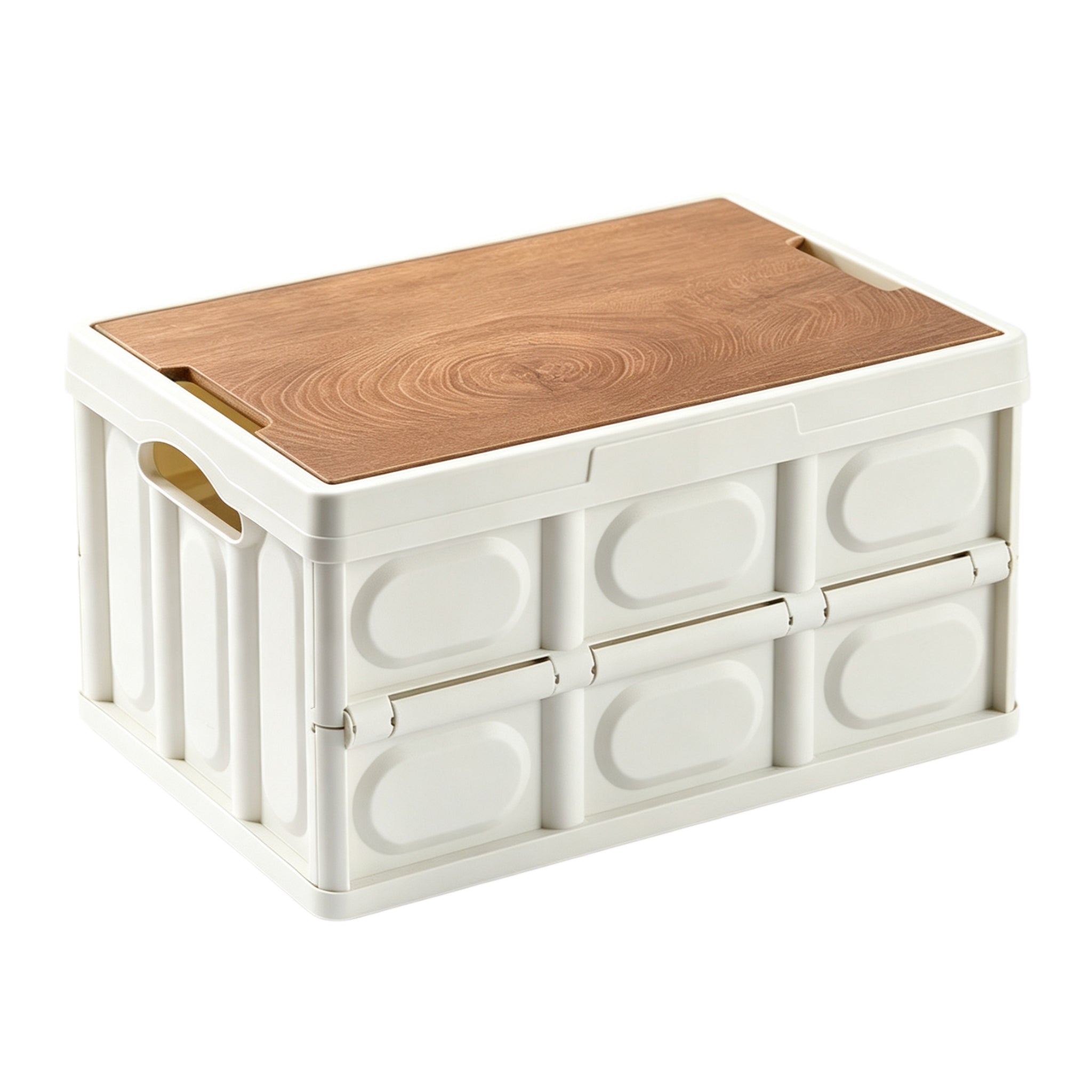 Collapsible Camping Storage Box with Wooden Lid | Folding Storage Crate
