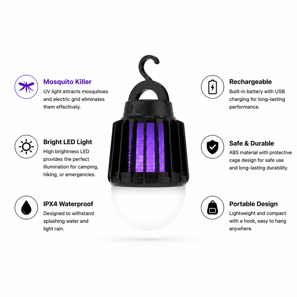 Rechargeable Bug Zapper Lantern | Camping Mosquito Killer Light