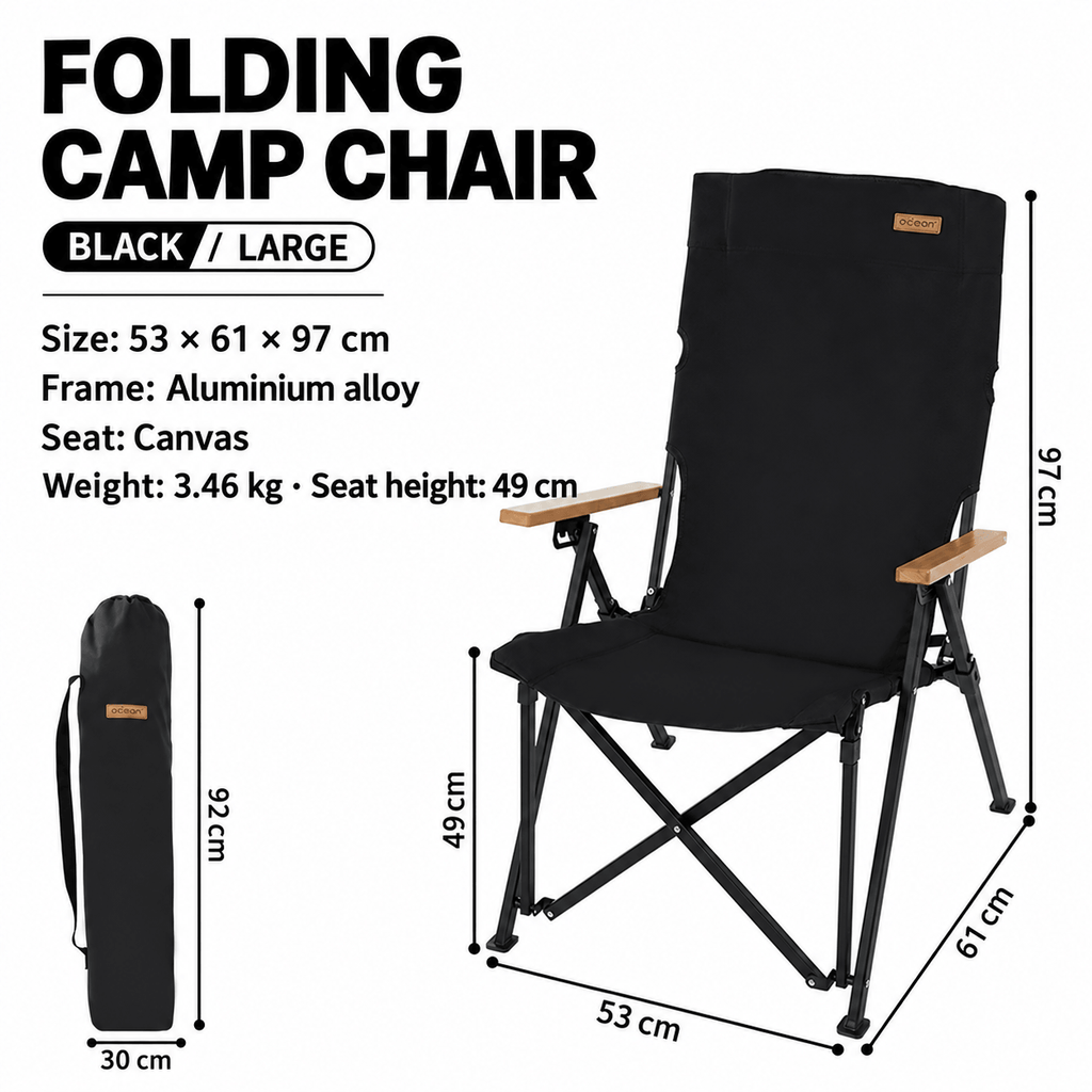 Reclining Folding Camping Chair with High Back & Armrests