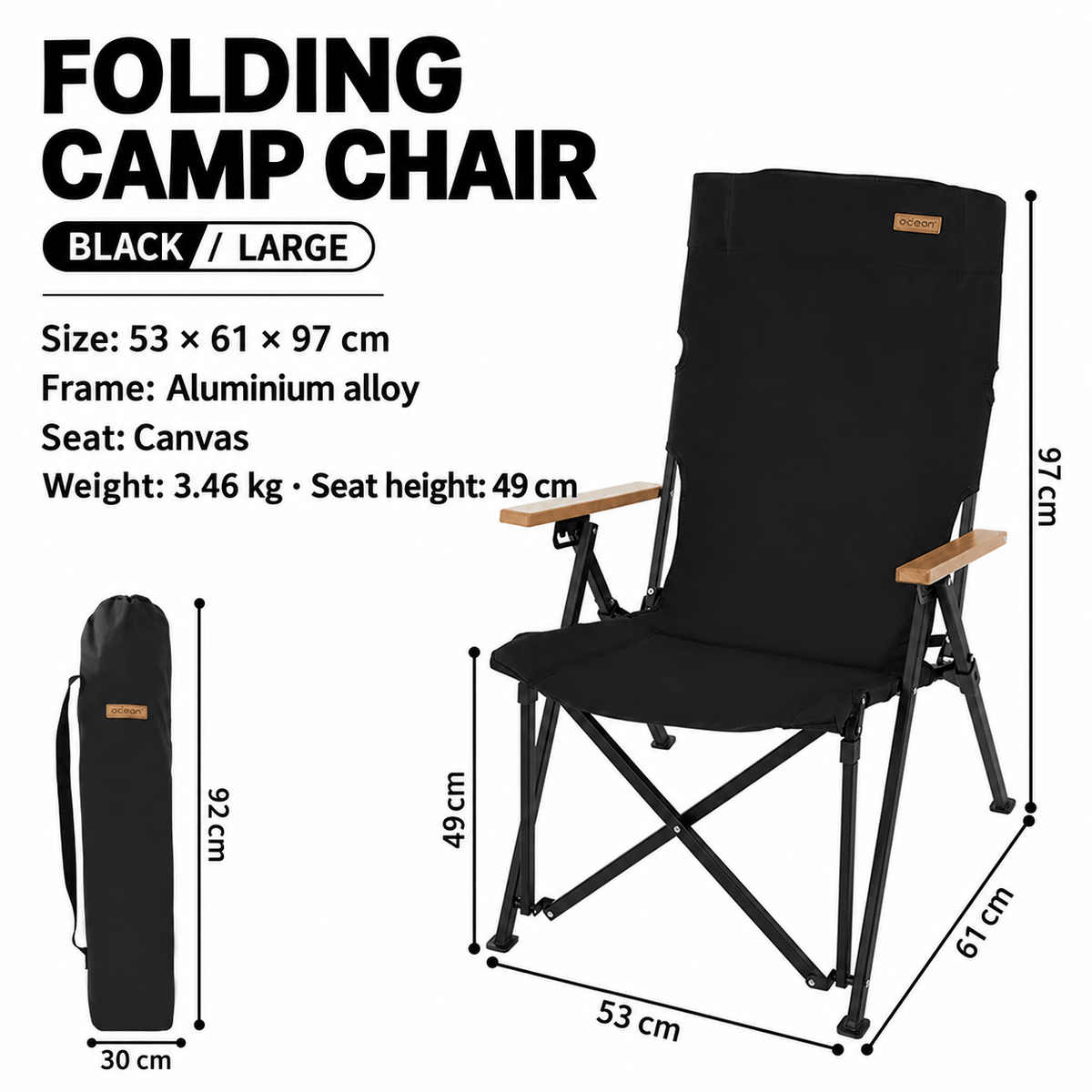 Reclining Folding Camping Chair with High Back & Armrests