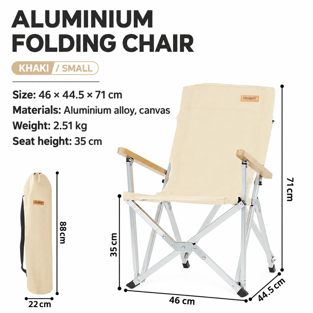Reclining Folding Camping Chair with High Back & Armrests