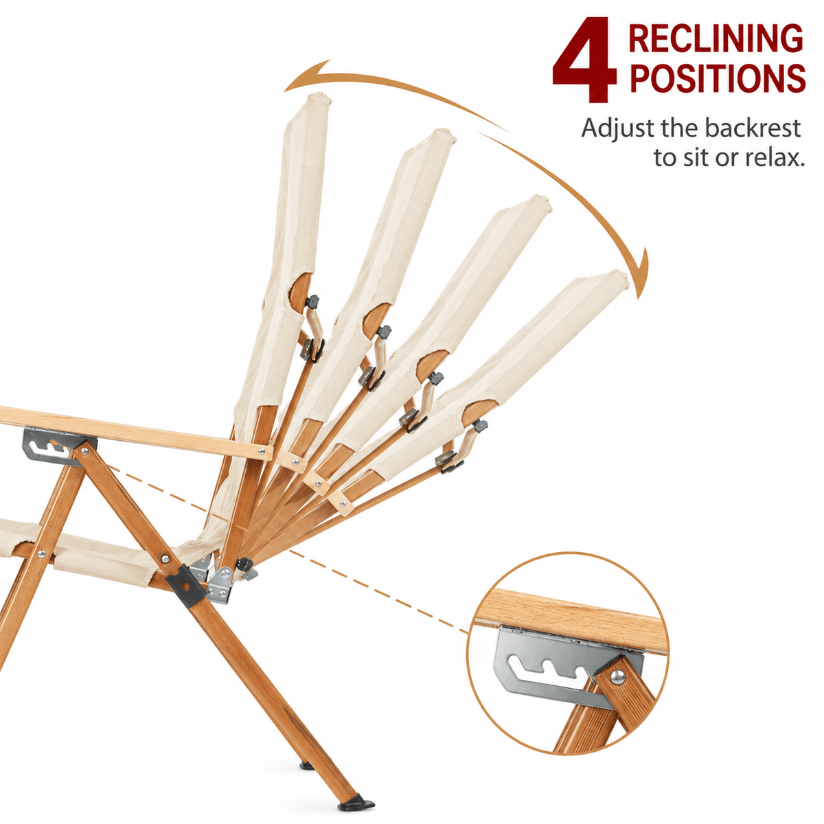 Reclining Folding Camping Chair with High Back & Armrests
