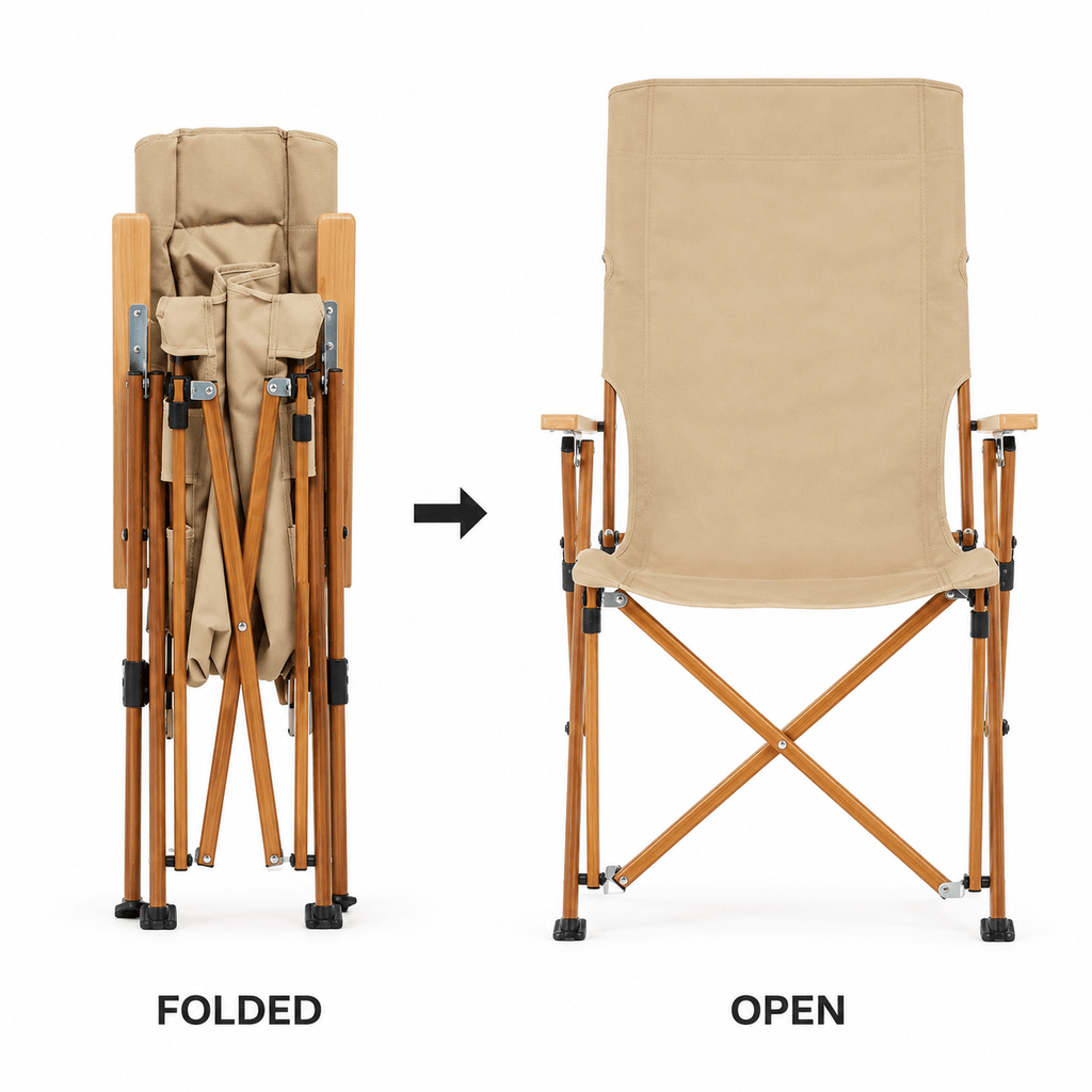 Reclining Folding Camping Chair with High Back & Armrests