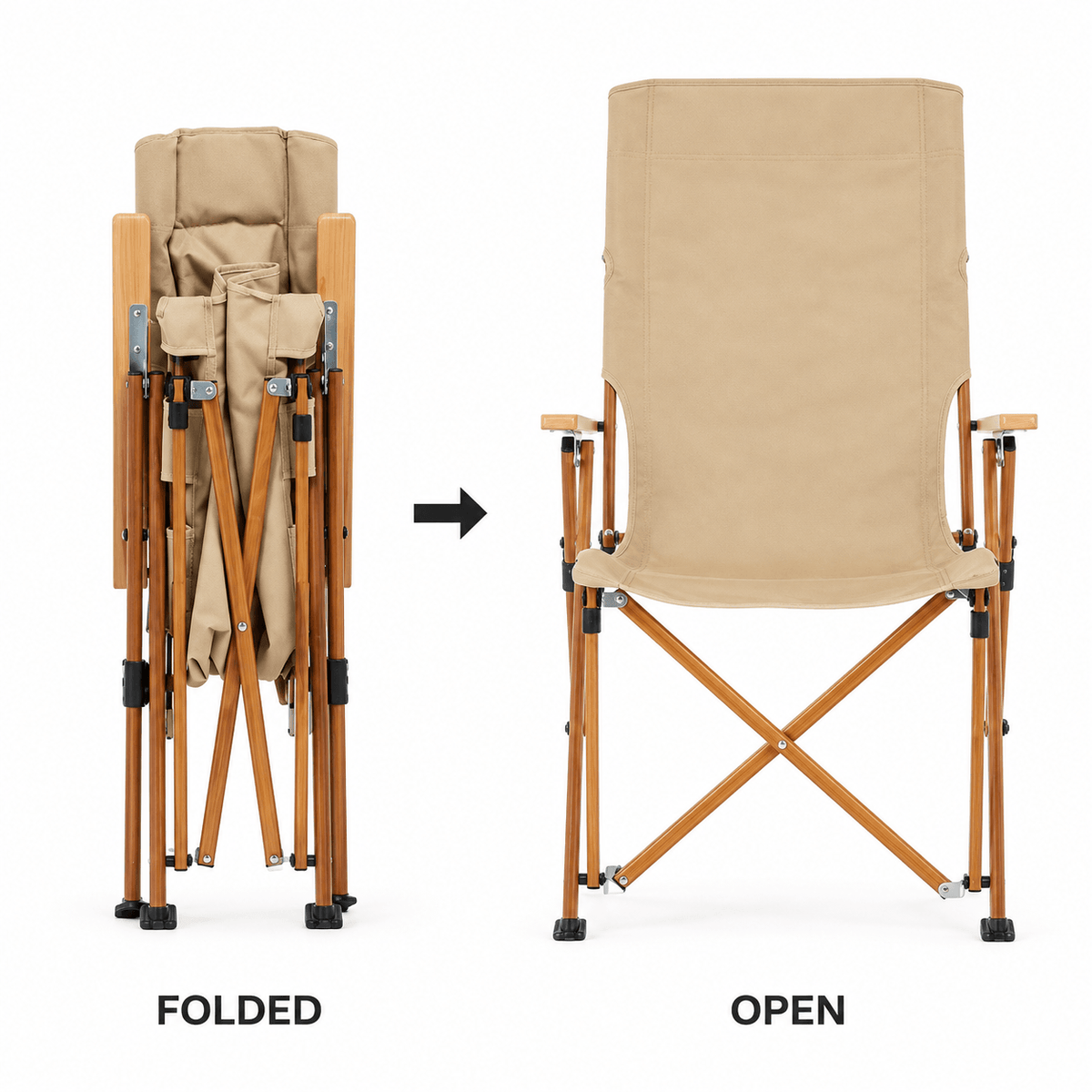 Reclining Folding Camping Chair with High Back & Armrests