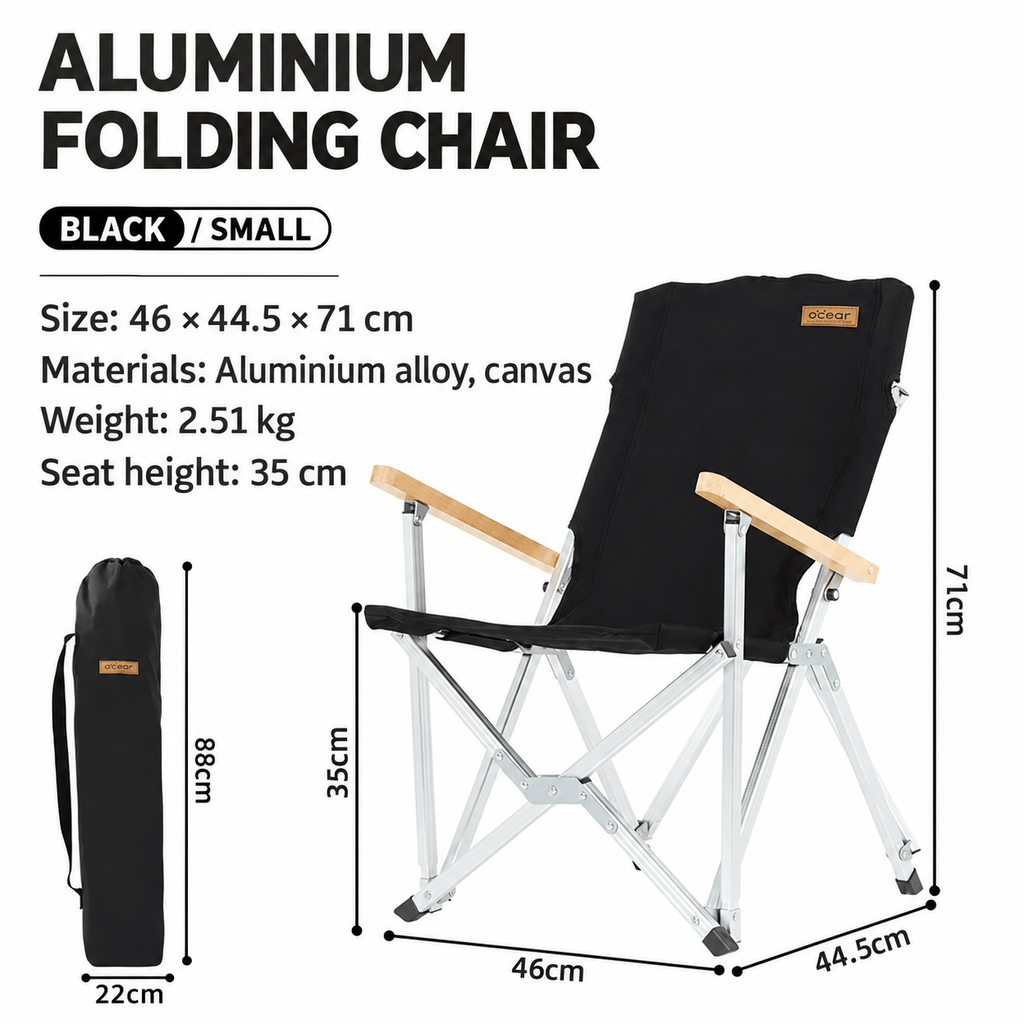 Reclining Folding Camping Chair with High Back & Armrests