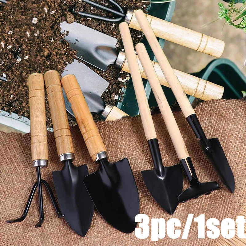 Mini Garden Tool Set | Wooden Handle Tools for Pots & Indoor Plants