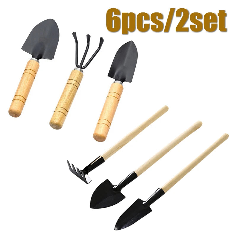Mini Garden Tool Set | Wooden Handle Tools for Pots & Indoor Plants