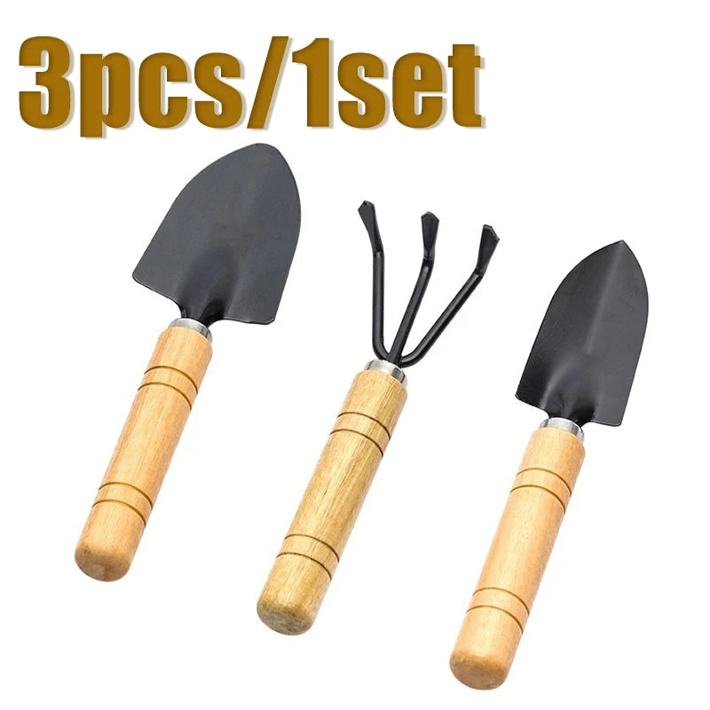 Mini Garden Tool Set | Wooden Handle Tools for Pots & Indoor Plants