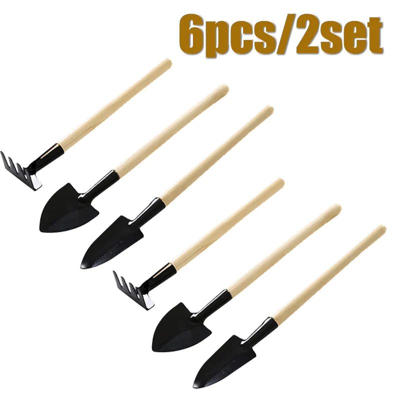 Mini Garden Tool Set | Wooden Handle Tools for Pots & Indoor Plants