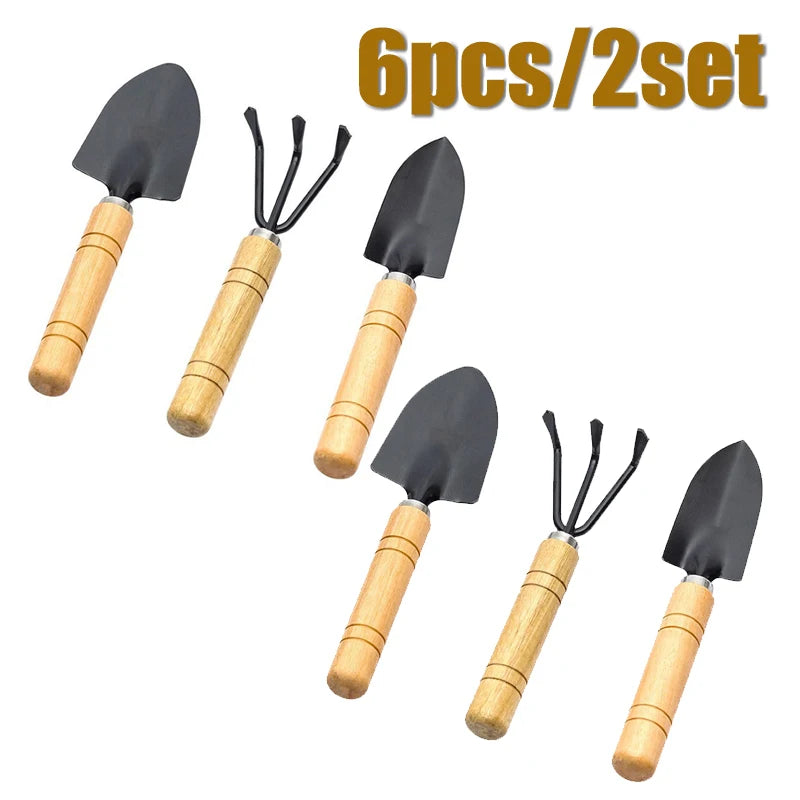 Mini Garden Tool Set | Wooden Handle Tools for Pots & Indoor Plants