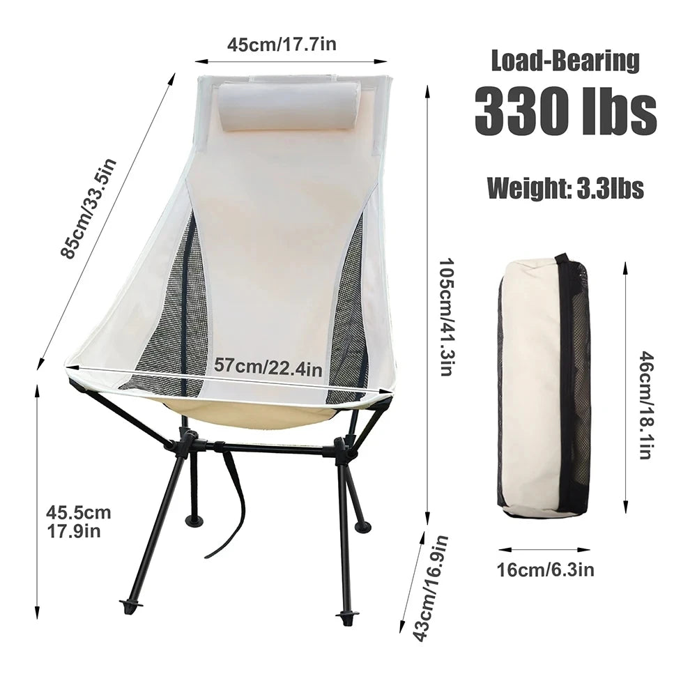 High Back Camping Chair with Headrest | Folding Outdoor Chair
